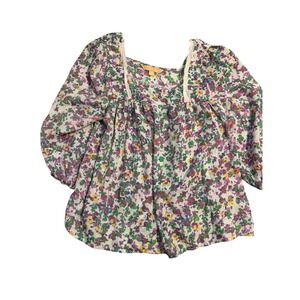 Hope & Harlow Floral Babydoll Top Womens Medium Multi-Color Lace Square Neck 3/4
